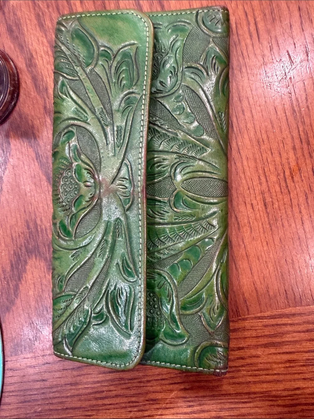 Green Tooled Leather Women's Wallet